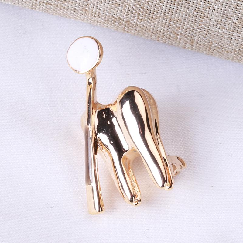 Gold Silver Dental Mirror Brooches Women Doctor Dentist Uniform Brooch Pins Fashion Jewelry Decoration