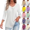 Shirts For Women Trendy V Neck Button T Shirts Casual Solid Color Summer Tees T Shirt Blouse Three Quarter Sleeve Tops For Women