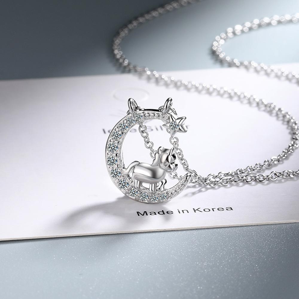 Zodiac Necklace with Zirconia Collarbone Chain Pendant Star and Moon Necklace Popular Jewelry Valentine's Day Gifts