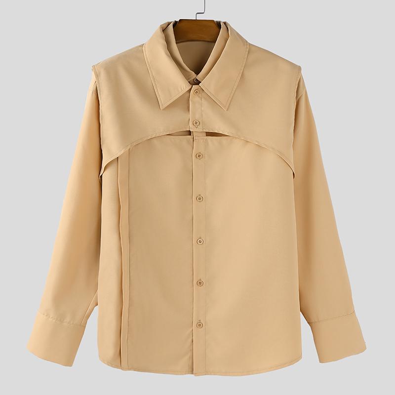 INCERUN Men Long Sleeve Button Down Removable Two-piece Casual Loose Tops Shirts
