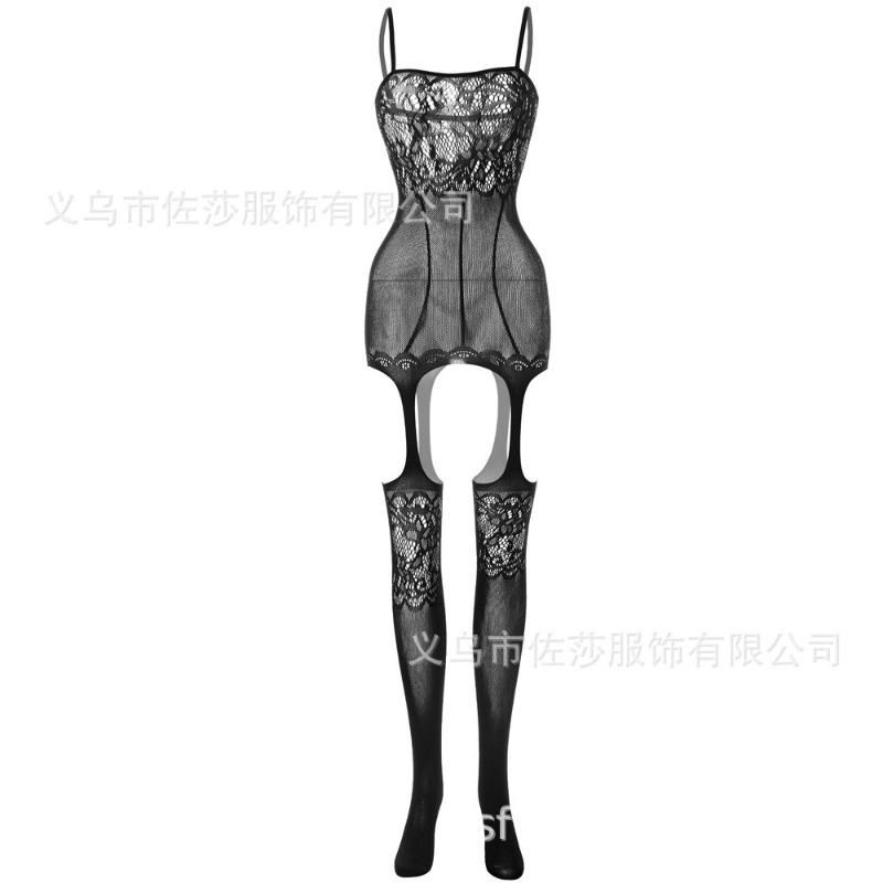 Sex Clothes Women's Hollow Stockings Tight Net Clothes One-piece Open Gear Adjustable Shoulder Straps