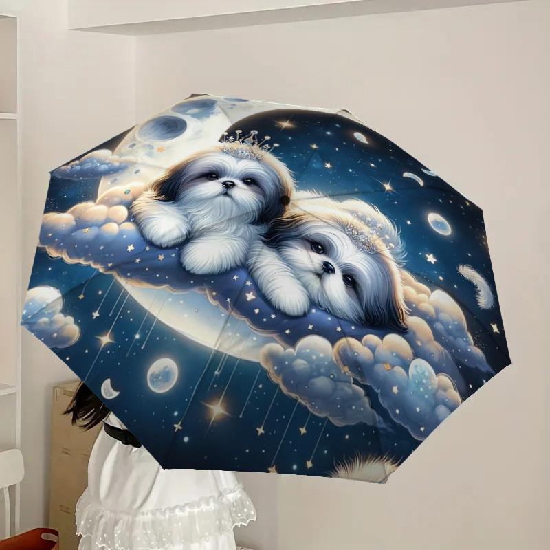 1pc "Starry Night Puppies on Clouds" Umbrella with Plastic Handle,Suitable for All Seasons Home Travel Outdoor UmbrellaDD822