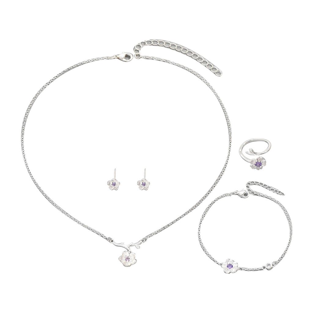 Литературно-свежий комплект колец, серег, цирконов, дизайн цветущей вишни, длинное ожерелье