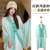 Summer sun-protective thin shawl for women, striped with frog buttons, ethnic style travel outfit, silk scarf, seaside beach scarf
