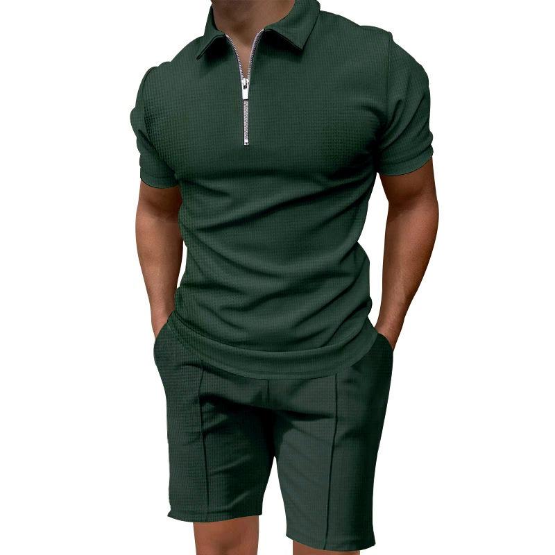 Men's Plus Size Waffle Knit Polo Shirt Set - Comfortable Short Sleeve, Solid Color, Casual Lapel Design