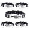 Jesus Cross Bracelets Christian Bible Scripture Stainless Steel  Silicone Bracelet Bangle Jewelry