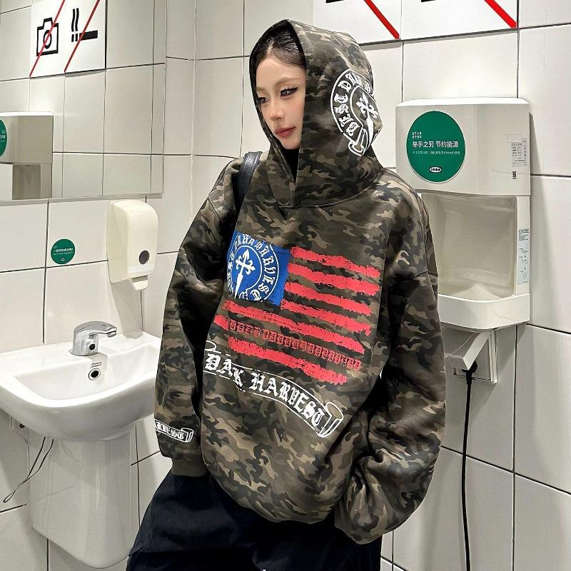 Модные женские худи Ретро Принт граффити с буквами Повседневный женский пуловер Весна и осень Толстовка с длинным рукавом Женский топ оверсайз Одежда