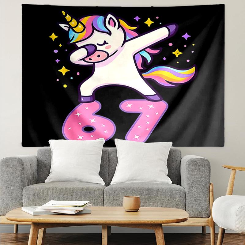 Unicorn Celebration Number 67 Tapestry Accessories Playroom Tapestry, for Bedroom,Livingroom, dormitory Room Wall Decor Fan Birthday Gifts