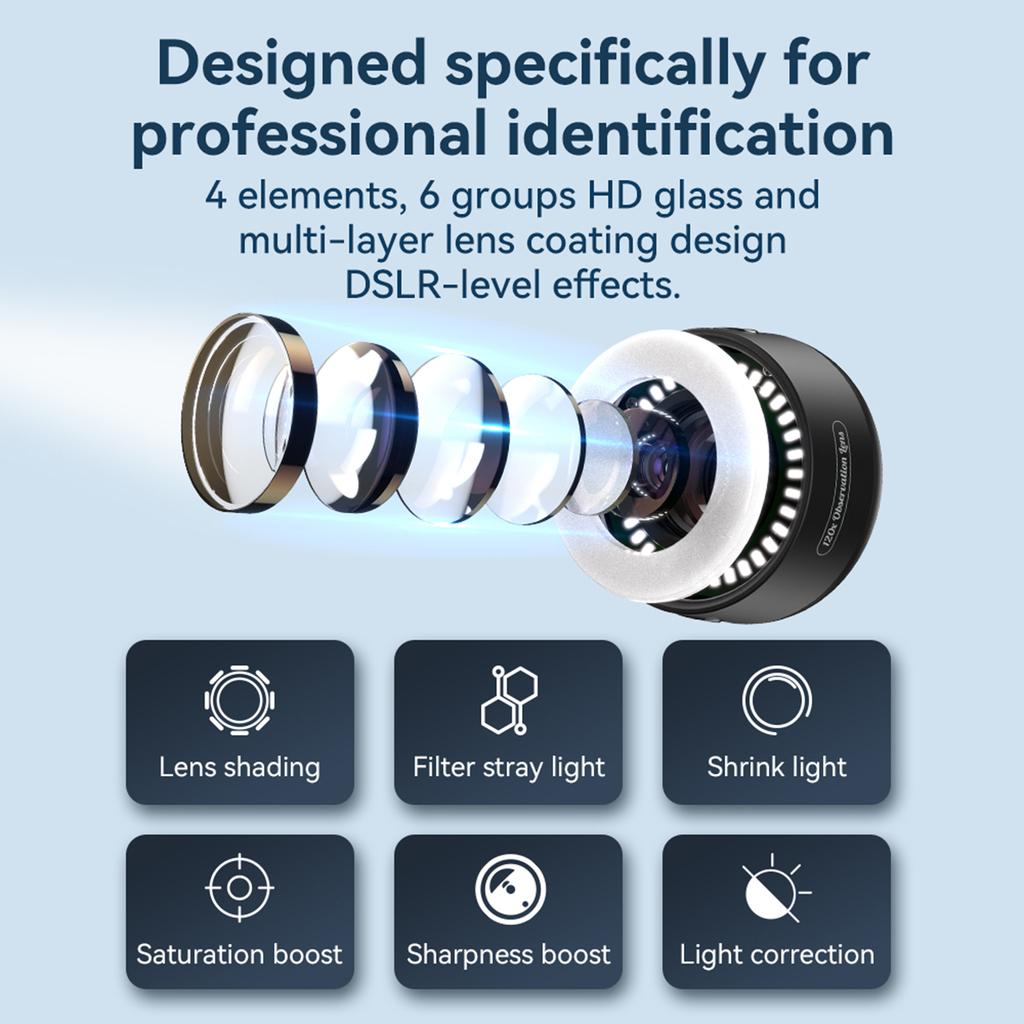 APEXEL APL-MS120 120X Mobile Phone Microscope Lens Observation Lens for Phone with LED Fill Lights