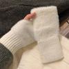 1 Комплект из двух женских зимних перчаток, без пальцев, толстый плюш, эластичные, теплые, сохраняющие тепло, нескользящие, ветрозащитные, на запястье, для езды на велосипеде, практичное использование