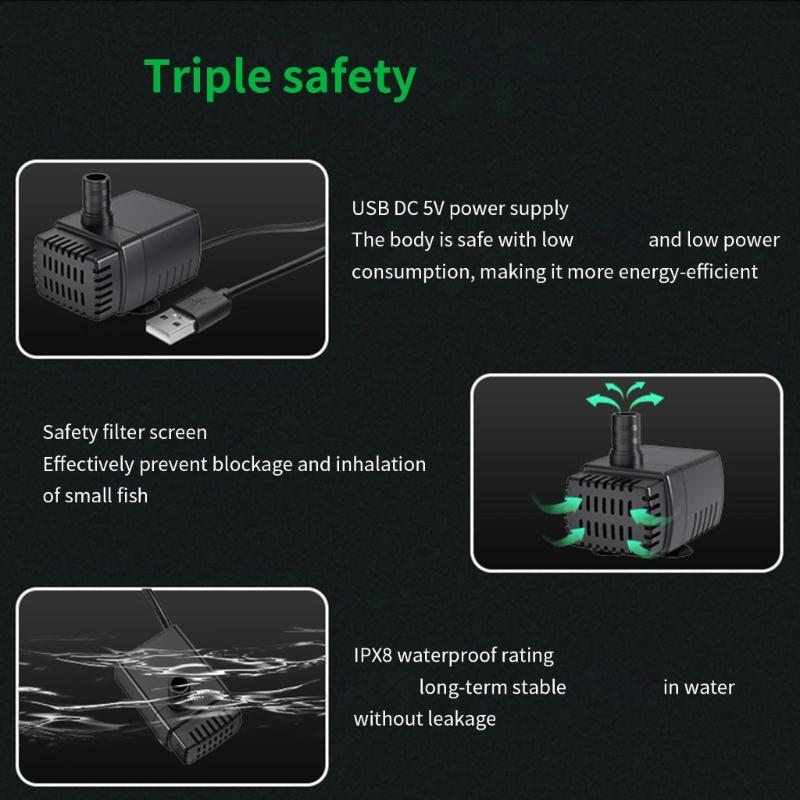 Тихий маленький погружной USB-насос 5 В для аквариумов с эффективным донным всасыванием для удаления осадка, обеспечивающий тихую работу
