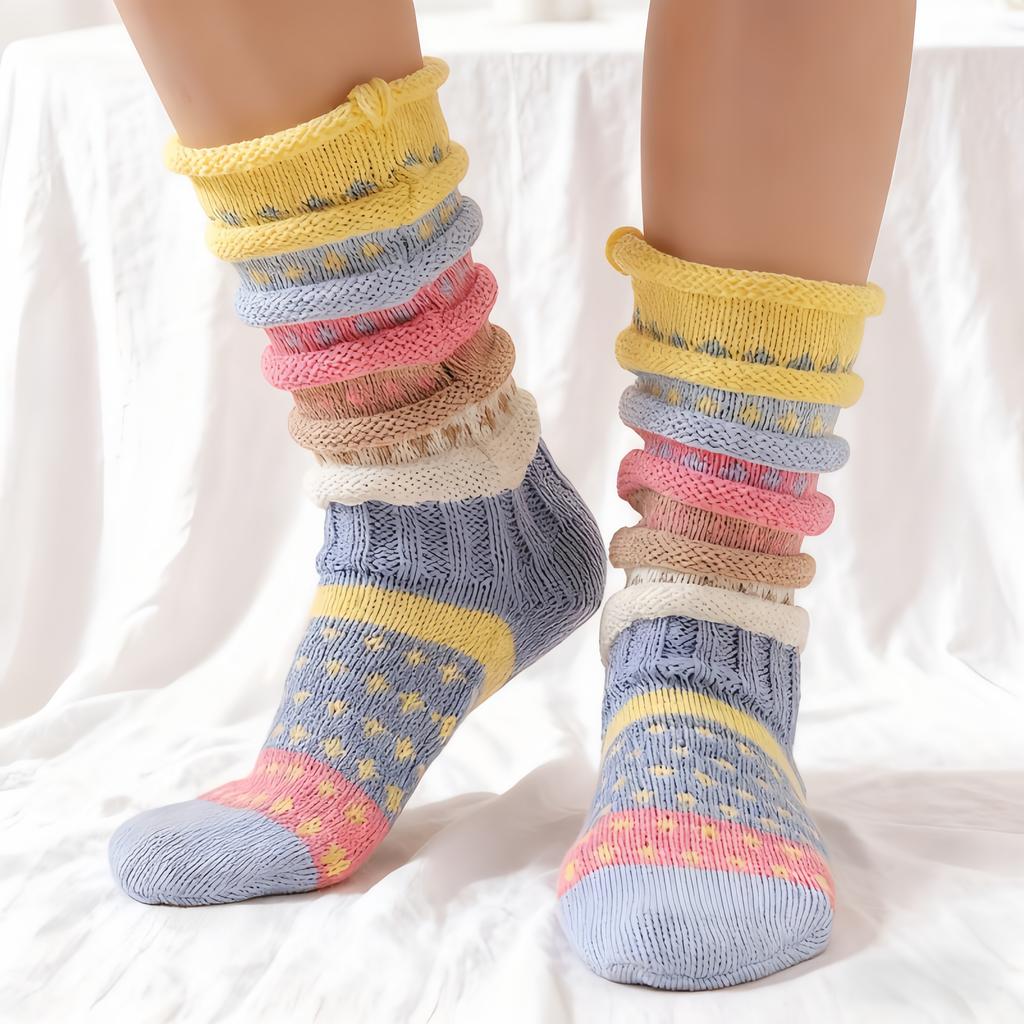 Warm Winter Style with Pastel Vibrant Colors Women's Thermal Mid-Calf Socks Comfortable Cold-Weather Non-Slip Cushioned Soles