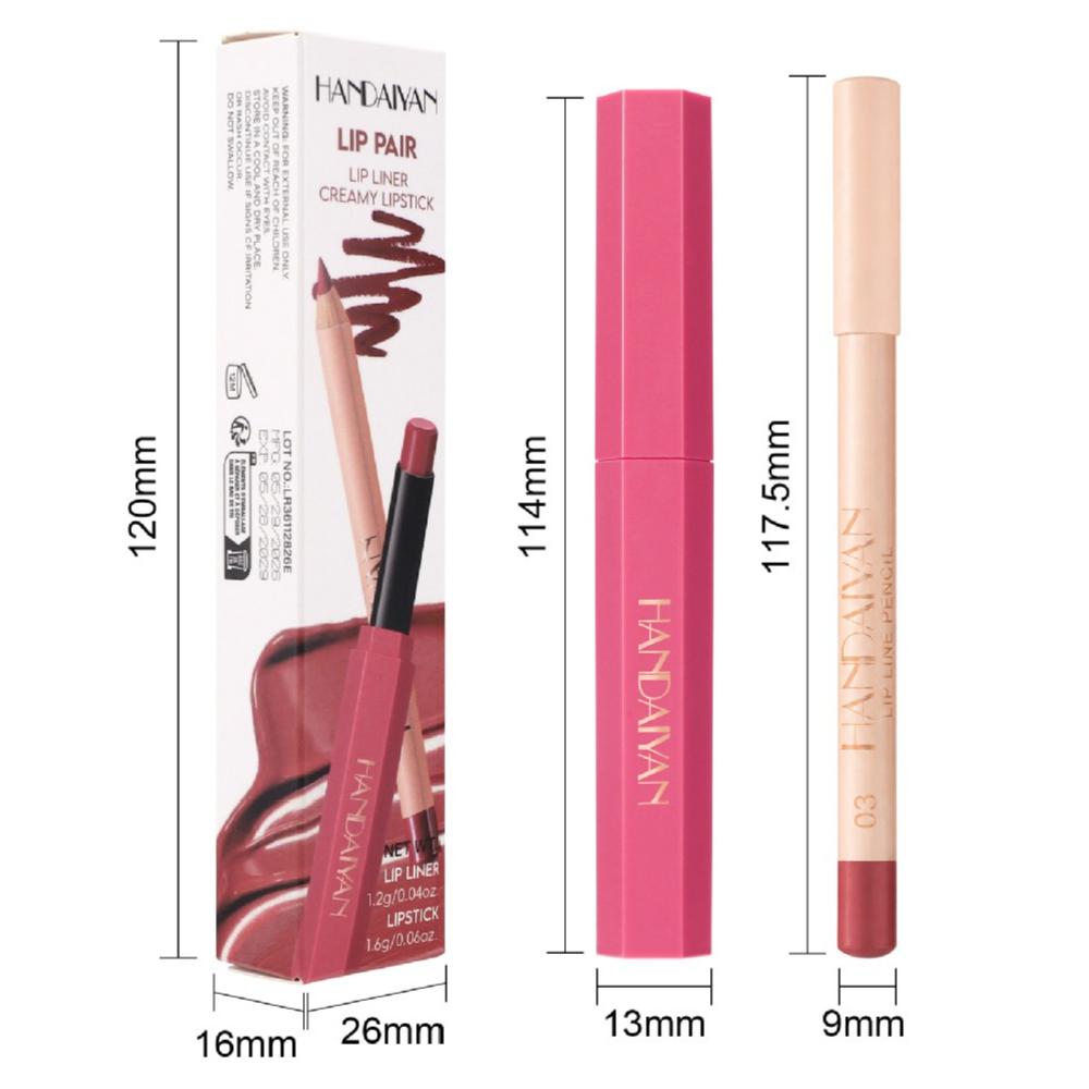 HANDAIYAN Lipstick and Lip Liner Set, 2-in-1 Waterproof Long-Lasting Matte Lipstick with Lip Liner Pencil, Nude Pink Lip Makeup Kit for Women