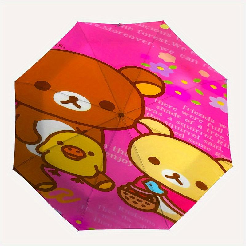 Rilakkuma,Bear Friends Automatic Folding Umbrella Simple 8 Rib Design, Bright Cartoon Pattern, Durable Iron Frame, Suitable For Travel, Outd