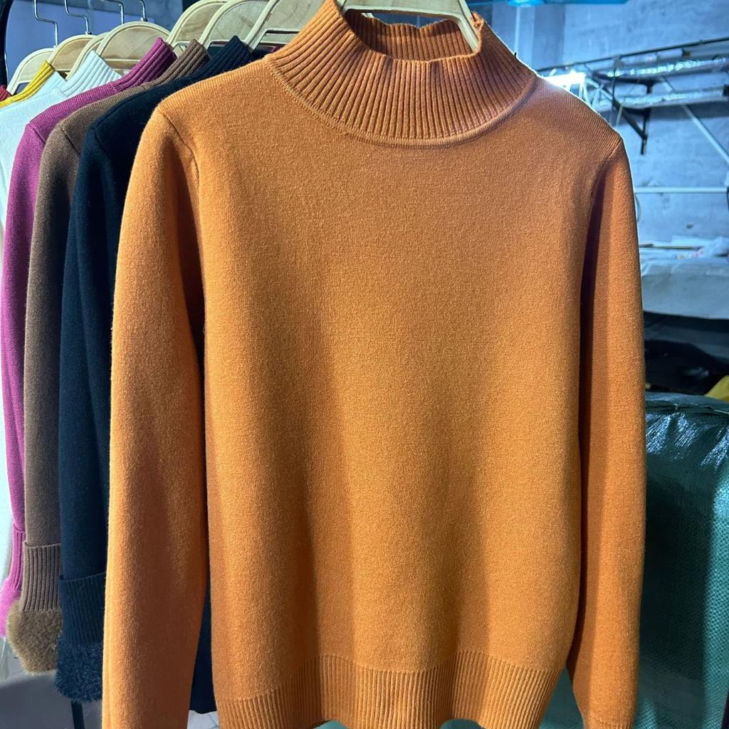 Свитер с полувысоким воротом, встроенный бархатный базовый слой, женский осенне-зимний пуловер, искусственная норка и флис, трикотаж из норки