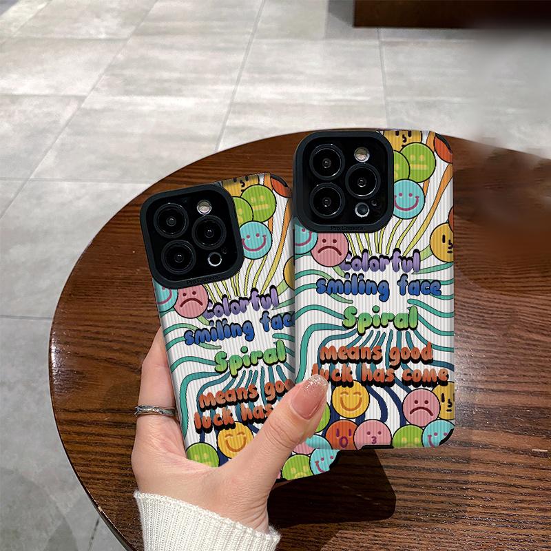 Кожаный мягкий силиконовый чехол со смайликом и принтом Emoji для телефона, задняя крышка с объективом камеры, полная защита
