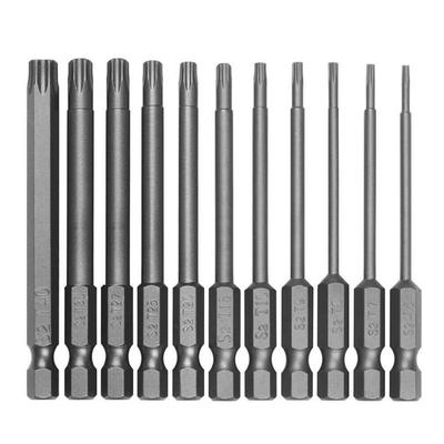 Набор из 11 шт. бит-отверток с головкой Torx, магнитные, хвостовик 1/4", сталь S2, длина 3 дюйма, сверла, защитные биты Torx T6T40 50/100 мм