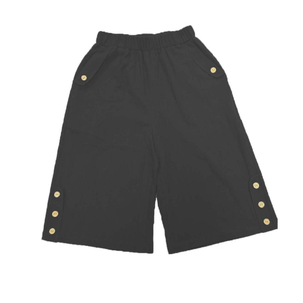 Women's Fashionable Solid Color Elastic Waist Pocket Five Quarter Casual Pants Straight Leg Pants