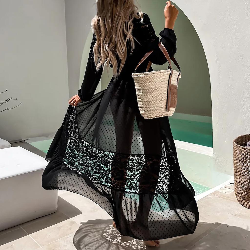 Женская однотонная куртка, свободная шифоновая вставка, кружевная рубашка с защитой от солнца, блузка