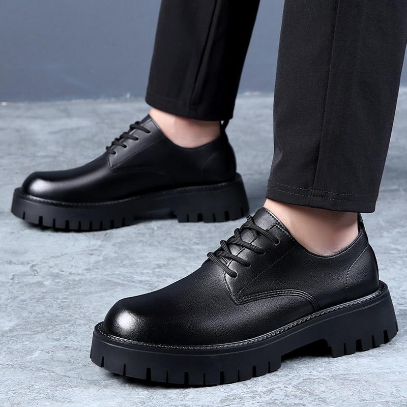 Fashion Men Casual Shoes Lace Up Black Leather Office Work Shoes Male Flats Sneakers Outdoor Platform British Business Party Dress Shoes