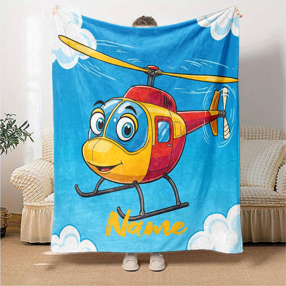 Custom Name Cute airplane Theme Printed Blanket - Perfect for Couch, Bed, Travel & Outdoor Use | Machine Washable, Cozy & Durable.