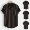 Fashion Men's Casual Button Hawaii Striped Print Beach Short Sleeve Top Blouse