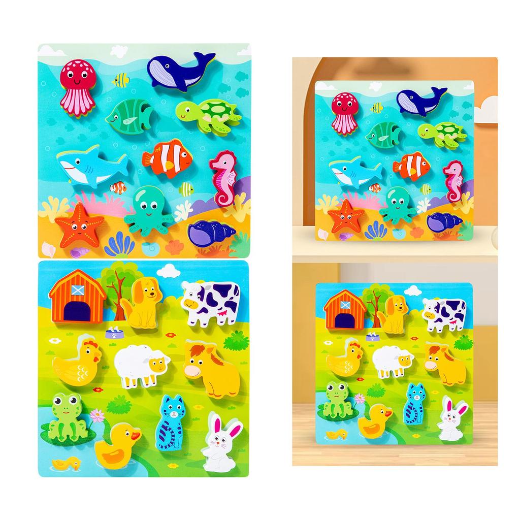 Wooden Montessori Toy Peg Puzzle Animal Shape Puzzles Fine Motor Skills Wood Sticker Book Busy Board and Girls Gifts