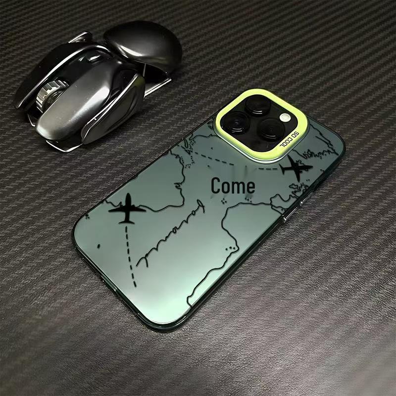 Silver Airplane Route Phone Case for Apple 17/16/15pro, 14promax, 13/12/11X