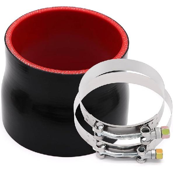 Прямой черный силиконовый редукционный соединитель от 3 до 4 дюймов с 2 Т-образными хомутами 4 слоя полиэстеровой арматуры Подходит для патрубка турбонаддува высокого уровня