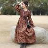 Johnature Женское осеннее платье с длинными рукавами и принтом, свободное платье в стиле ретро с круглым вырезом и рукавами-фонариками