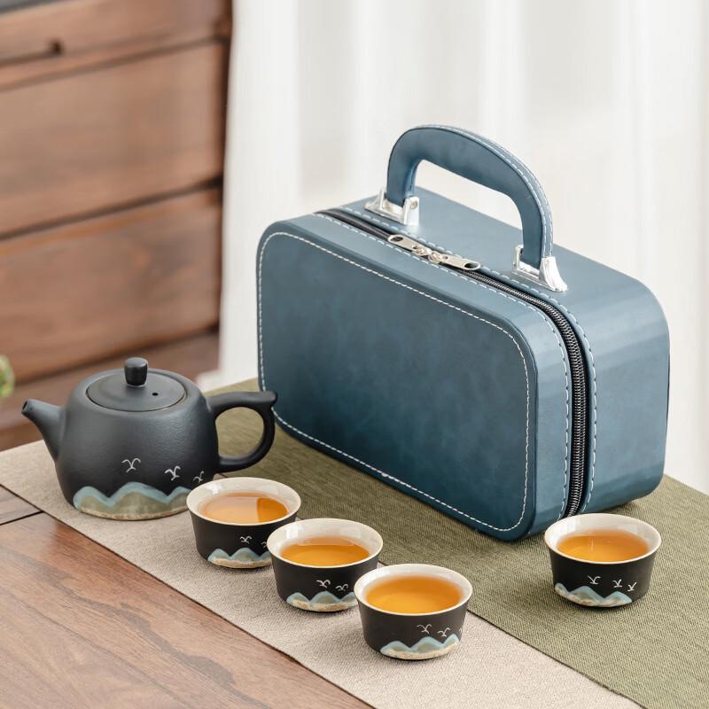 Chinese Black Pottery Teapot Set with 4 Cups