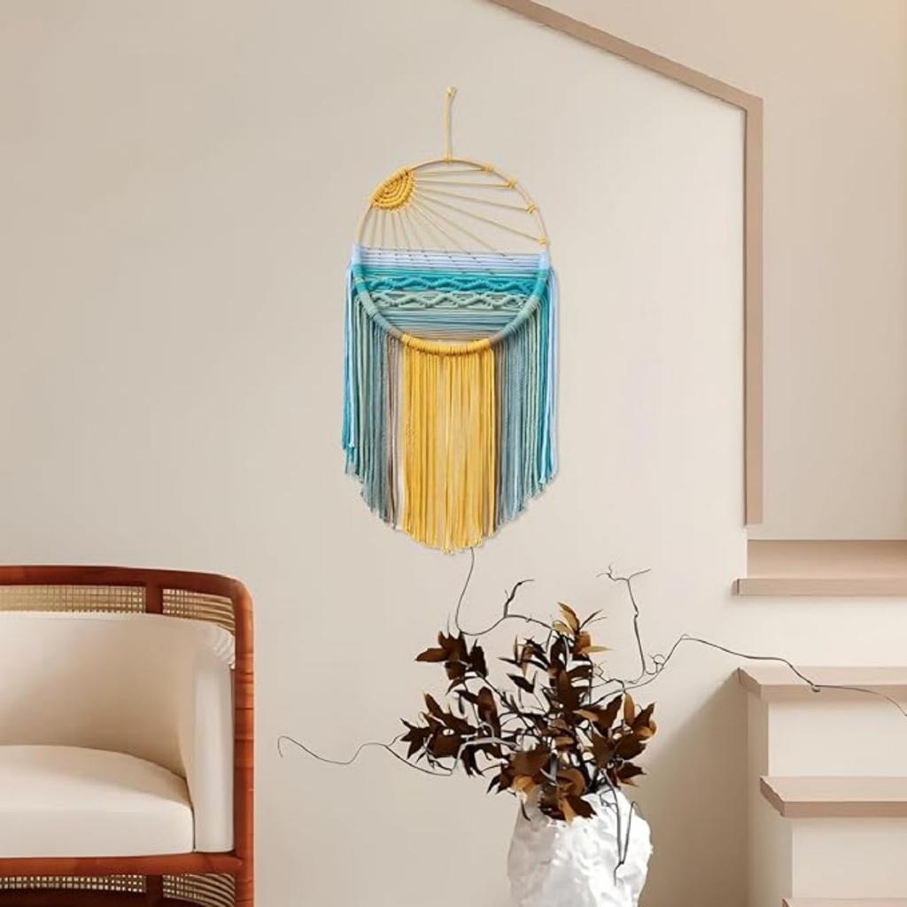 Настенный гобелен в стиле макраме, декор стен в стиле бохо-солнце, красочные тканые гобелены ручной работы с ловцами снов для гостиной, комнаты, 23,6 дюйма Д x 11,8 дюйма Ш