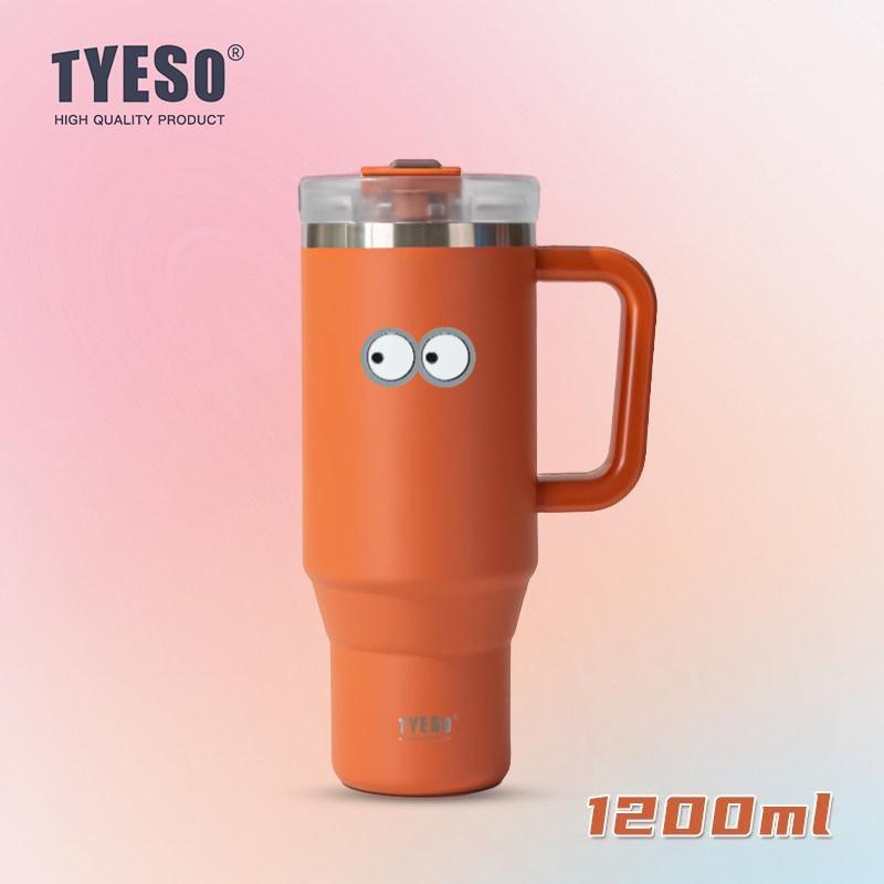 1200 мл Tyeso Вакуумная бутылка с ручкой из нержавеющей стали, автомобильная кружка, термокружка с соломинкой для горячей и холодной воды, дорожный стакан-термос с наклейкой-глазом
