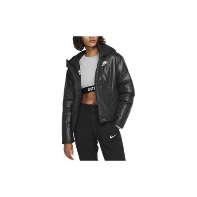 Молния с логотипом бренда, двусторонняя однотонная хлопковая куртка с капюшоном, женские куртки черного цвета CD9044-010