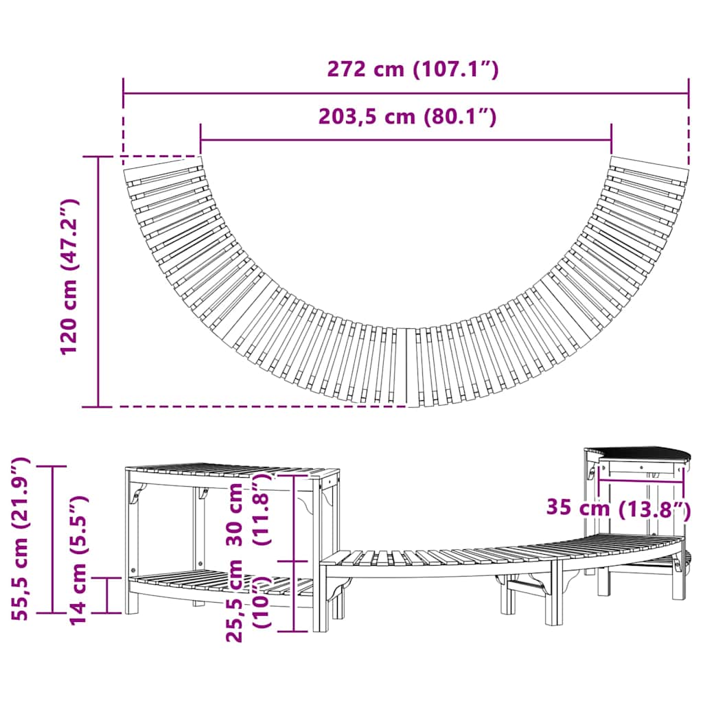 Whirlpool Surround Half Round Brown 272 x 120 x 55.5 cm