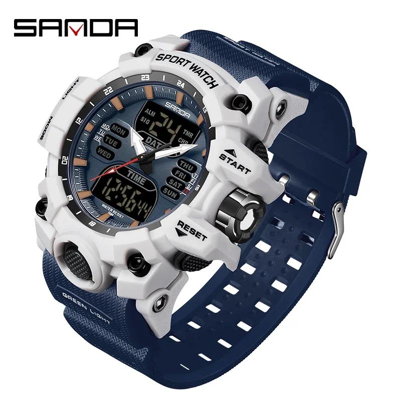 SANDA 6126 Цифровые часы Двойной дисплей Мужские часы Водонепроницаемые Спортивные часы Военный Мужчина Будильник Секундомер Кварцевые наручные часы Мужской
