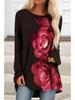 Женская футболка больших размеров с цветочным принтом, удобная, с длинным рукавом и круглым вырезом, повседневная, свободного кроя, средней длины