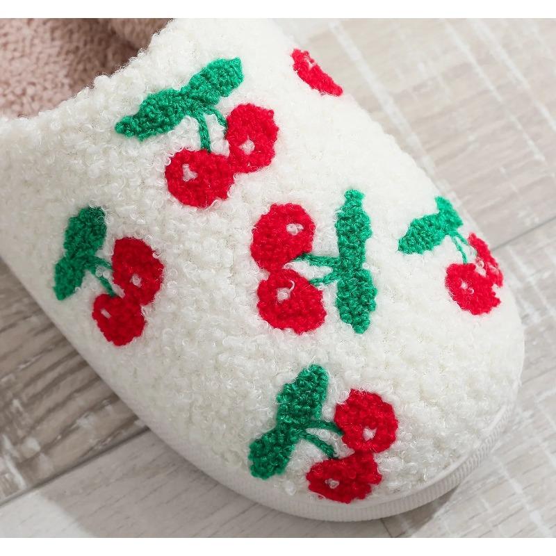 Тапочки Lovely Cherry Couple 2024 зимние домашние плюшевые удобные нескользящие хлопковые туфли теплые повседневные туфли на плоской подошве для мужчин и женщин