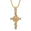 European and American Hip Hop, Gold-plated Full Diamond Fine Snake Plate Cross Pendant, Hip-hop Rap Wear Pendant