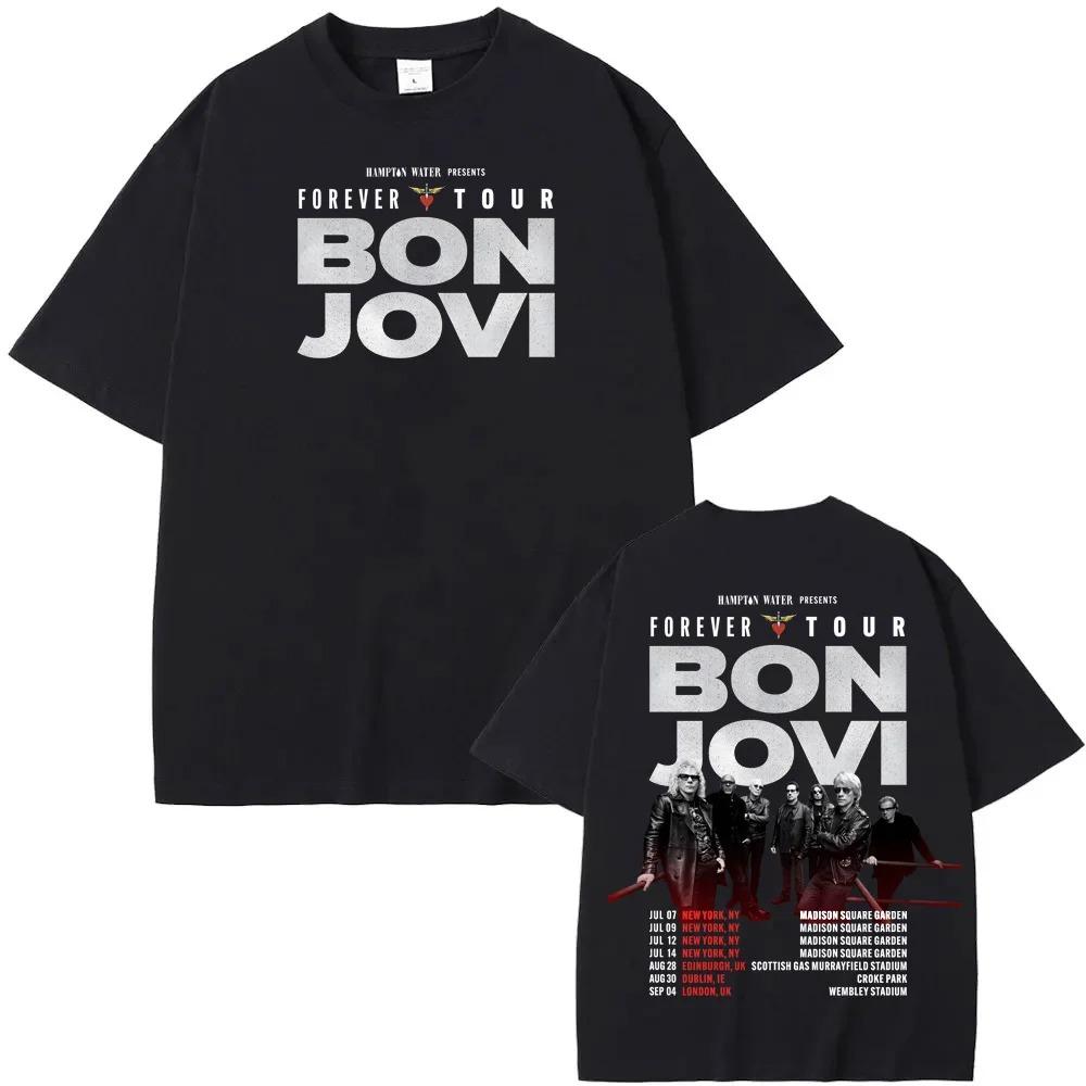 Bon Jovi "Forever Tour" Фото группы и даты мирового тура Двусторонняя печать Оверсайз Футболка | Мерч-футболка для концерта классического рок-музыки