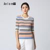 Женский топ Anlom из смесового хлопка и шелка в полоску, с рукавом средней длины