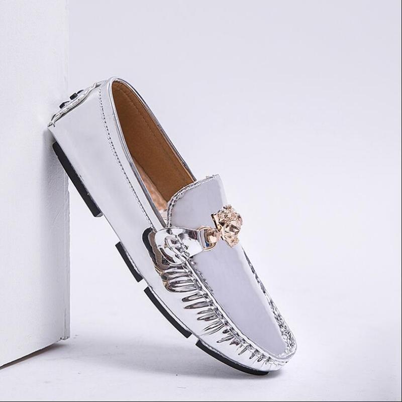 Летняя кожаная обувь мужская слипоны мокасины для вождения офисные лоферы дышащая золотая серебристая повседневная zapatos hombre