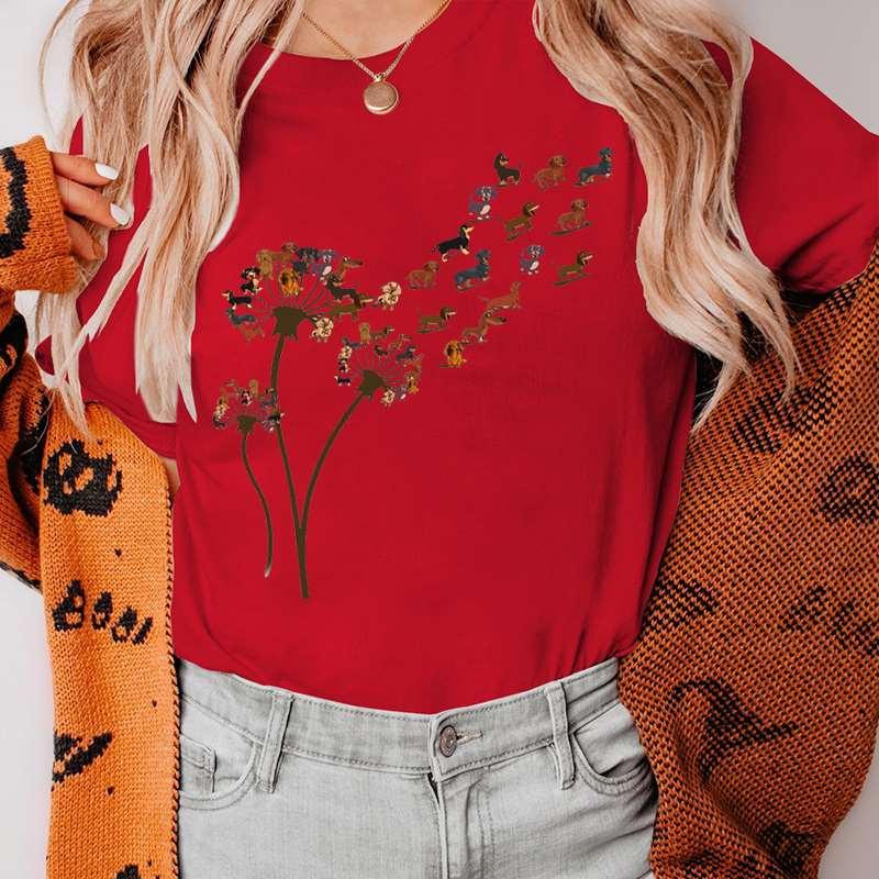 Забавная женская футболка с одуванчиком и таксой, одежда, кавайные женские футболки с мультяшным рисунком, футболка с короткими рукавами, женская футболка, топы