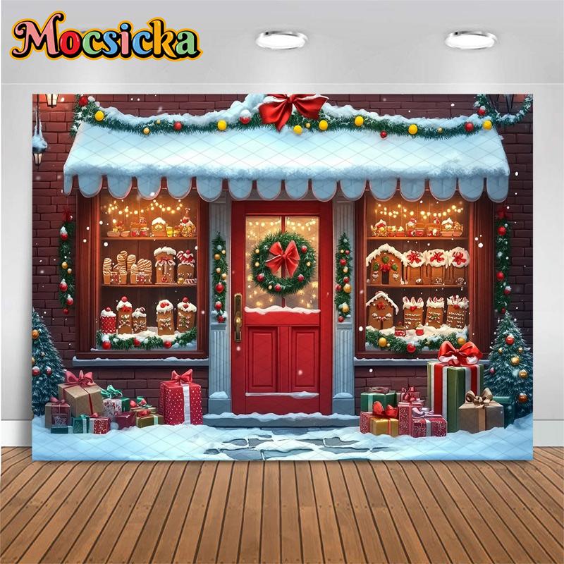 Mocsicka Рождественский Дом Фон Зимний Снег Новогодняя Вечеринка Обои Елка Магазин Подарков Декорация Фестиваль Фотография Фон