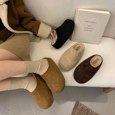 Туфли на платформе с бархатной головкой и полушлепанцы для женской верхней одежды 2025 новая осень и зима хлопковые шлепанцы Boken на одной педали