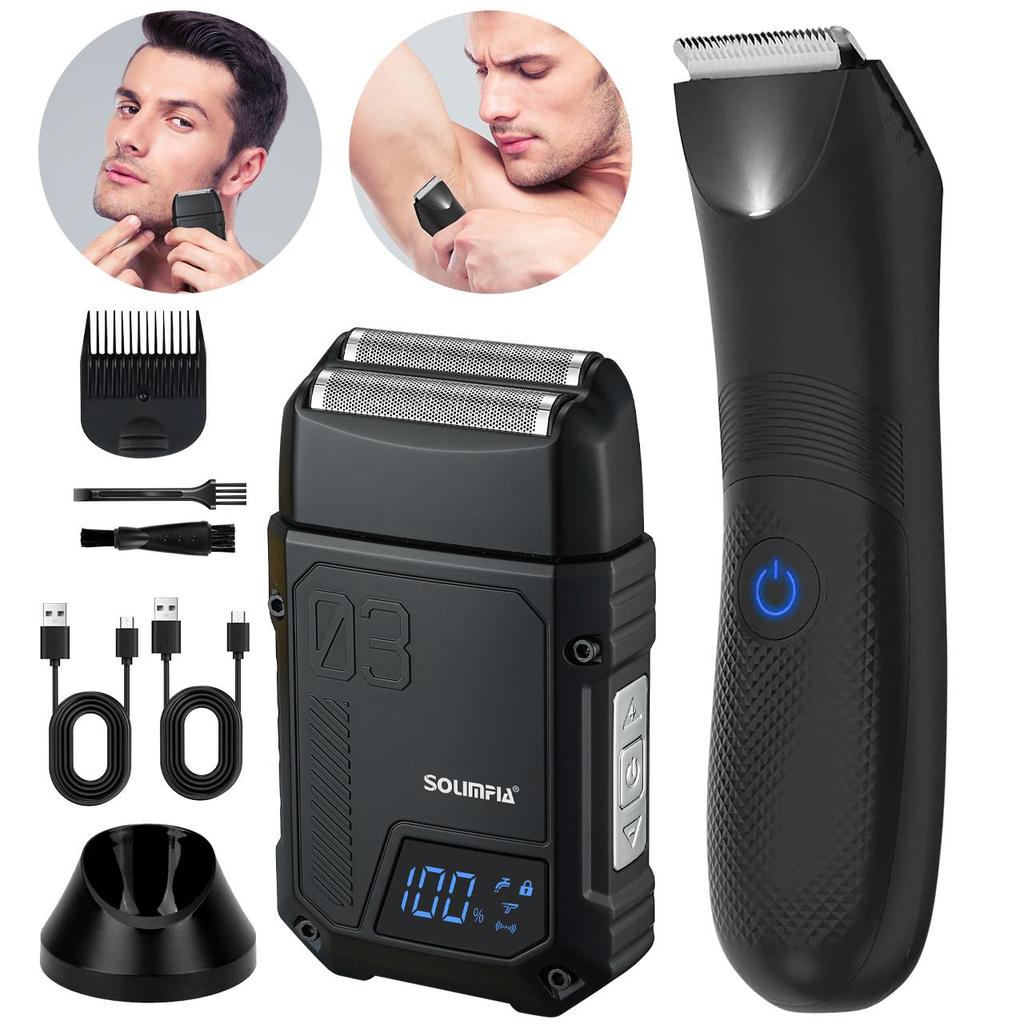 2 IN 1 Body Hair Trimmer for Men with Shaver Electric Razor Cordless Pubic Hair Trimmer Ball Shavers Waterproof Rechargeable