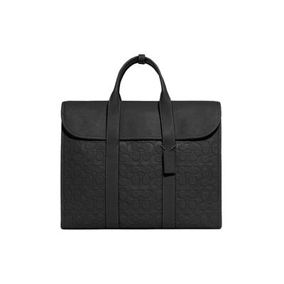 Gotham 39 Iconic Polished Pebble Leather Tote Crossbody Briefcase Large Men bags Black C5320-BLK