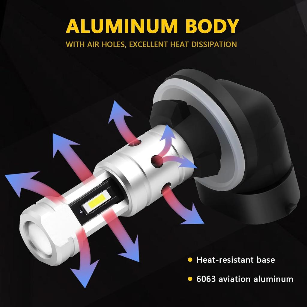 881 894 LED Fog Light Bulb, 6000K Xenon White, 2 Pack | 3800lm Super Bright, GE 886 889 896 898 Fog Bulb, 1:1 Size, Non-polarity, for Car, Truck,