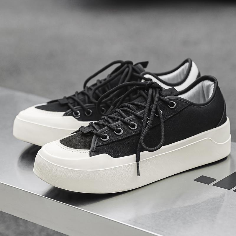Fashion Autumn Black Canvas Sneakers Men Fashion Casual Platform Men's Skateboard Shoes Outdoor Breathable Non-slip Vulcanized Shoes Man