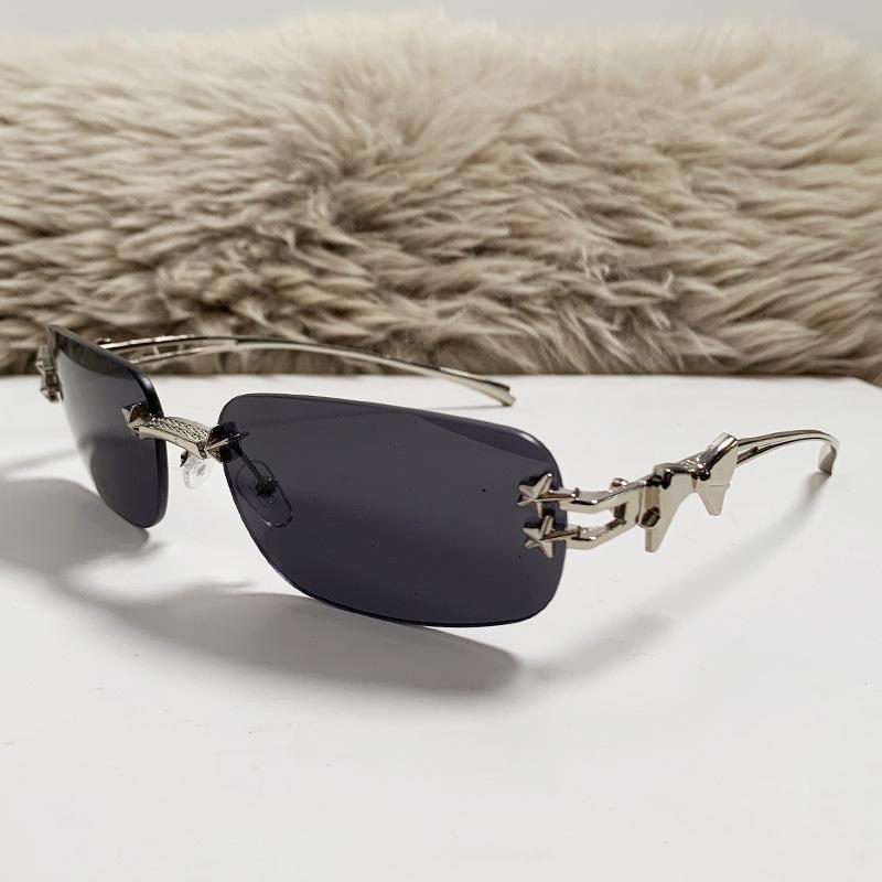 Frameless Square Bow Sunglasses For Women, Star Style Y2K Sun Glasses